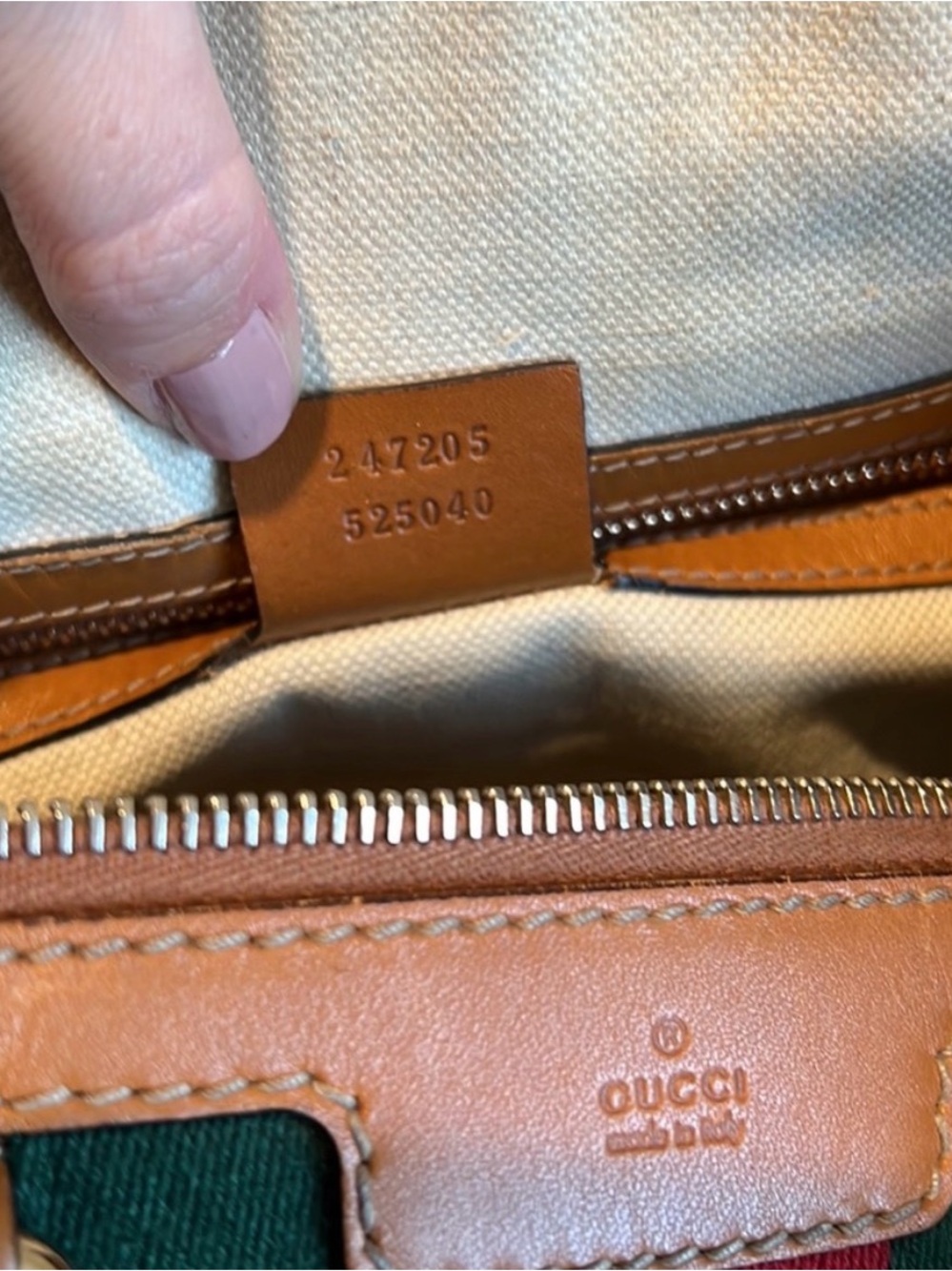 Vintage Gucci Tan GG Supreme Satchel with Red & Green Stripe - Picture 10 of 14